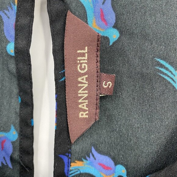 Ranna Gill Anthropologie Bird Top Flutter Sleeves Cutwork Bodice Black Womens S - Picture 2 of 4